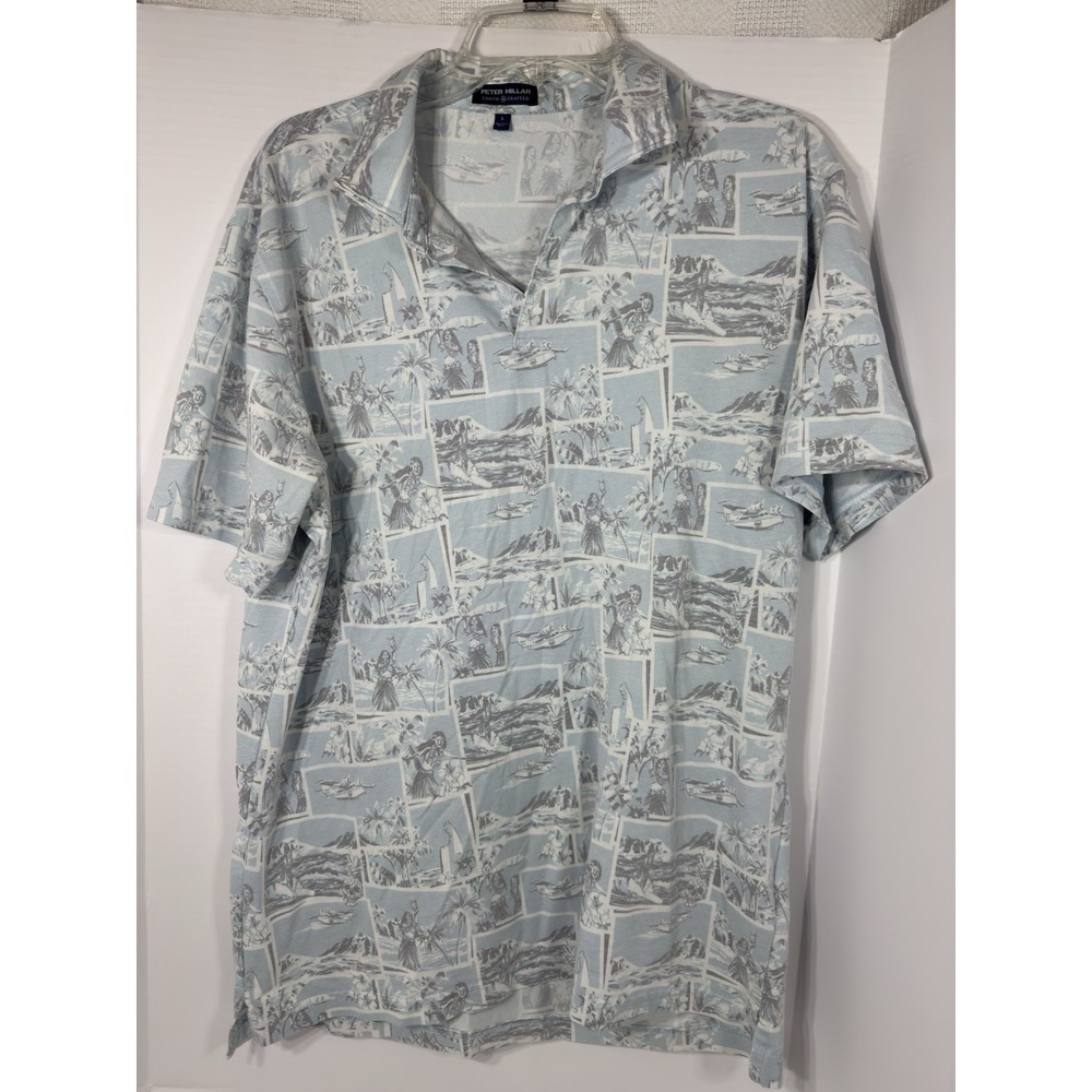 Peter Millar Polo Shirt Mens Blue Golf Crown Crafted Size Large‎